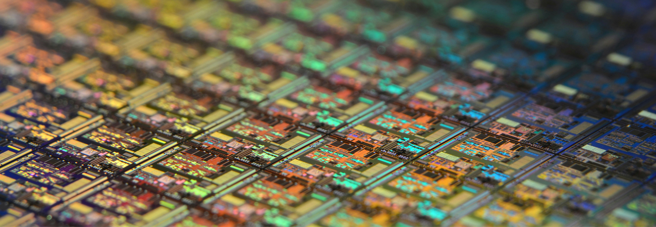 Macro of a silicon wafer. Photo.